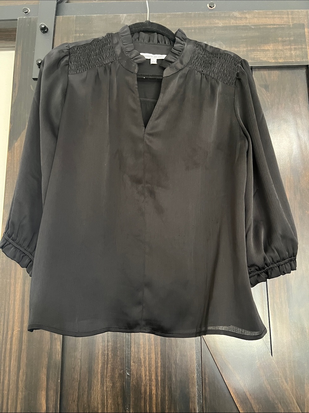 Elizabeth and James Black Ruffle Collar Blouse
